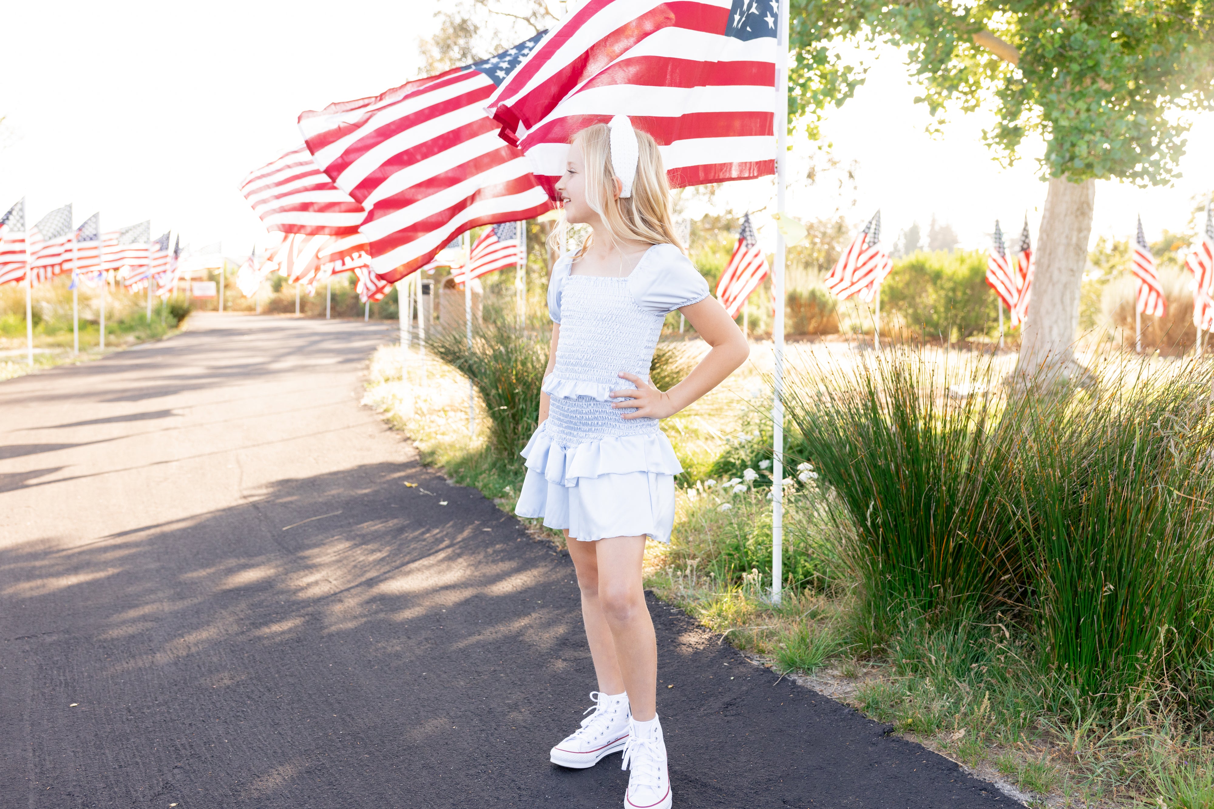 Ice Blue smocked dress for fourth of july for tweens from Leypop