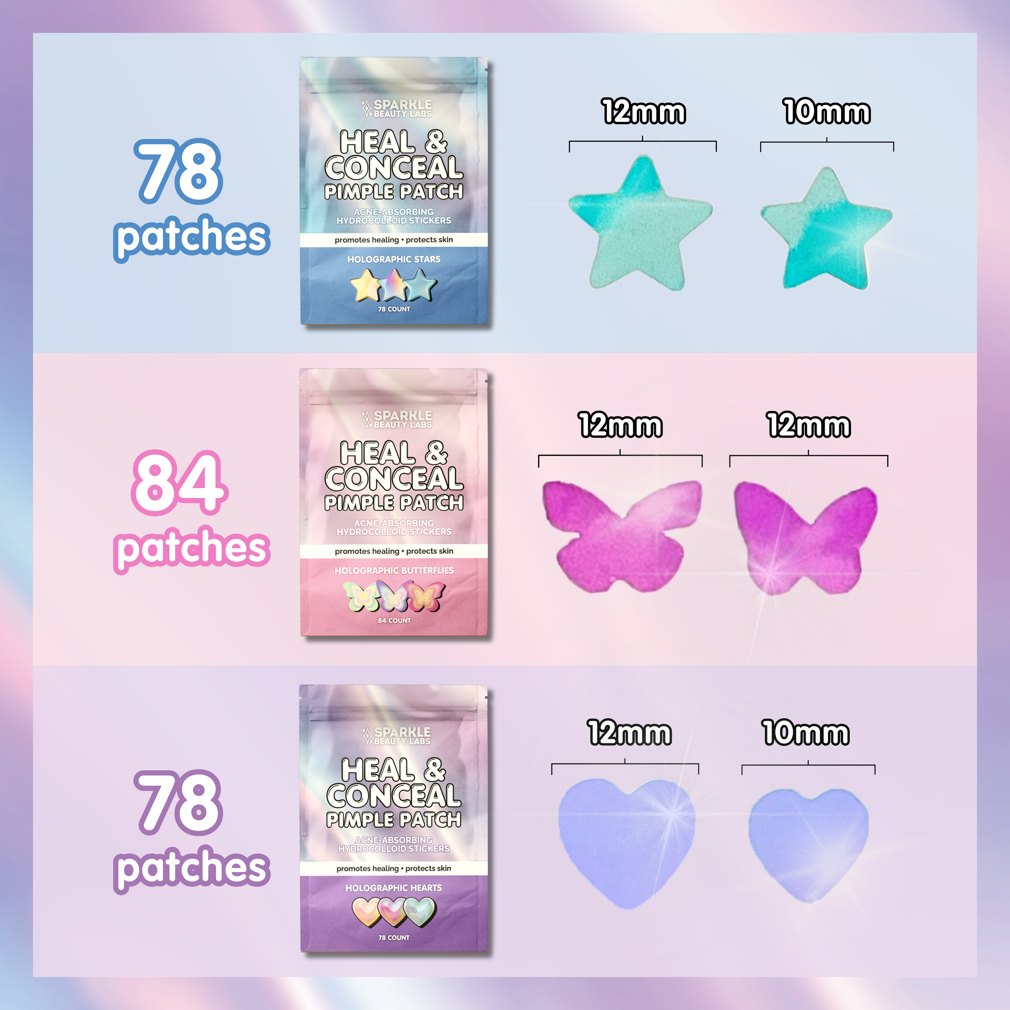SBL | Heal & Conceal Pimple Patch 💜 Holographic Hearts (78 count)