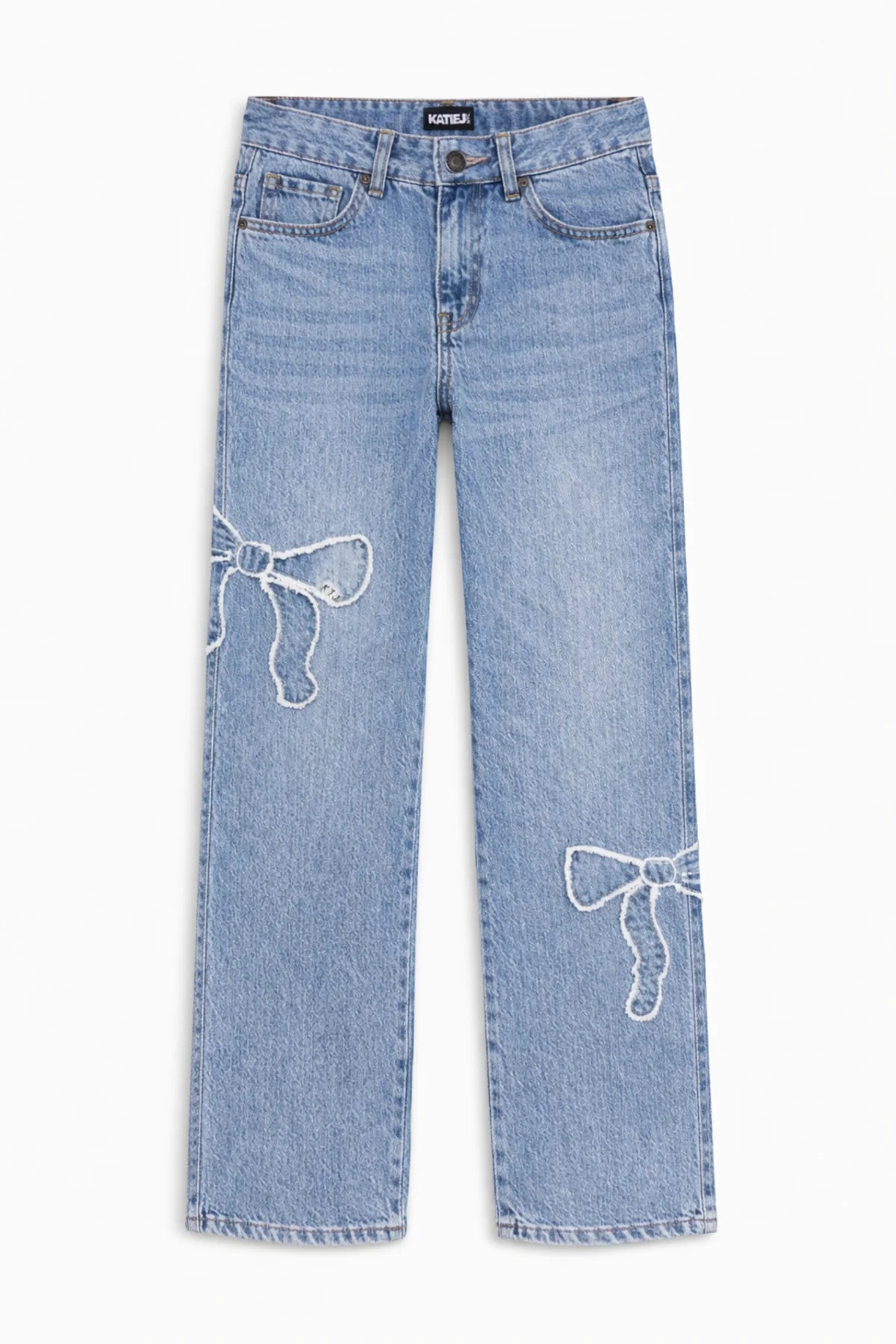 KJ | TWEEN | Light Wash Bow Embroidered Denim
