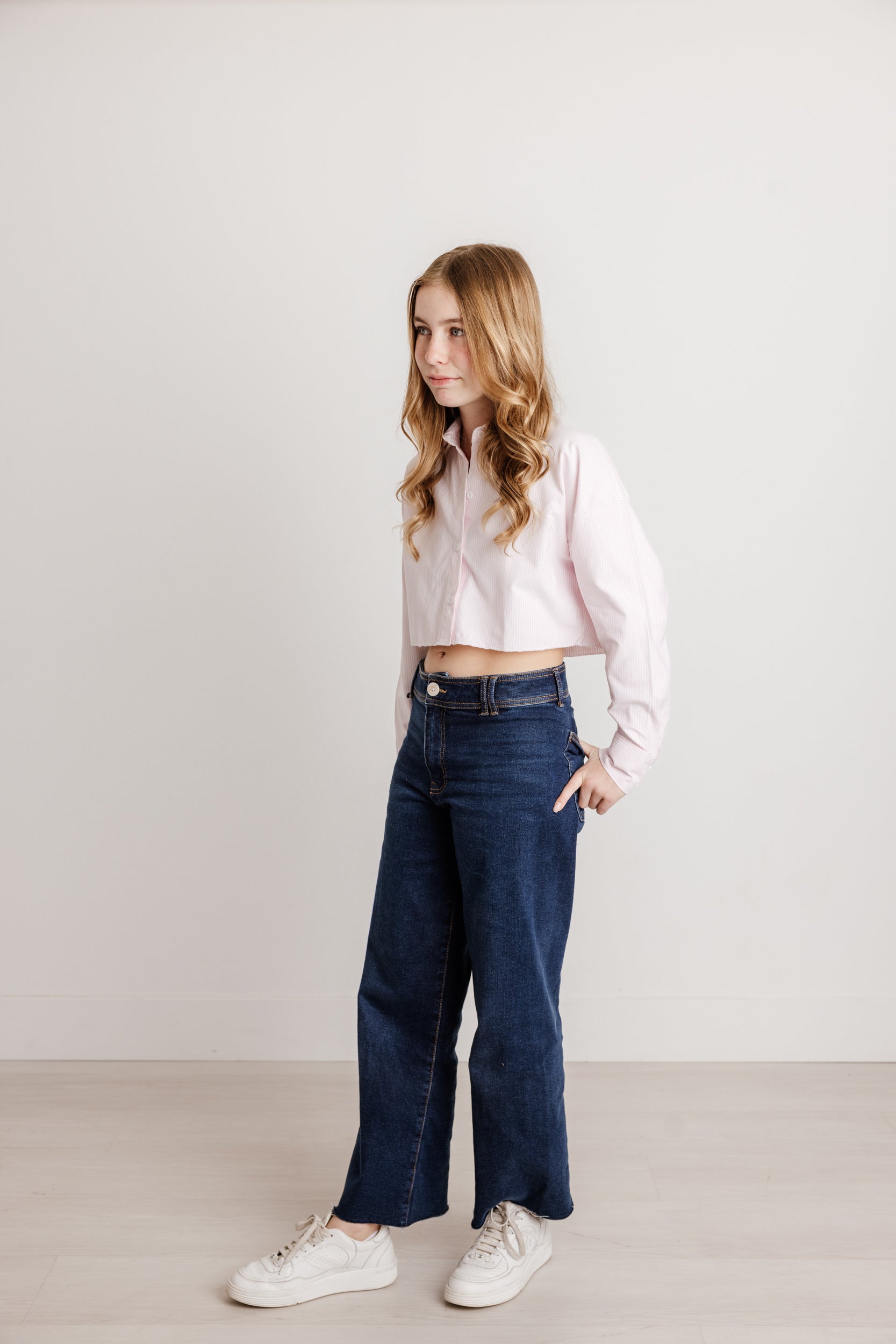 IS | Pinstripe Cropped Button Up