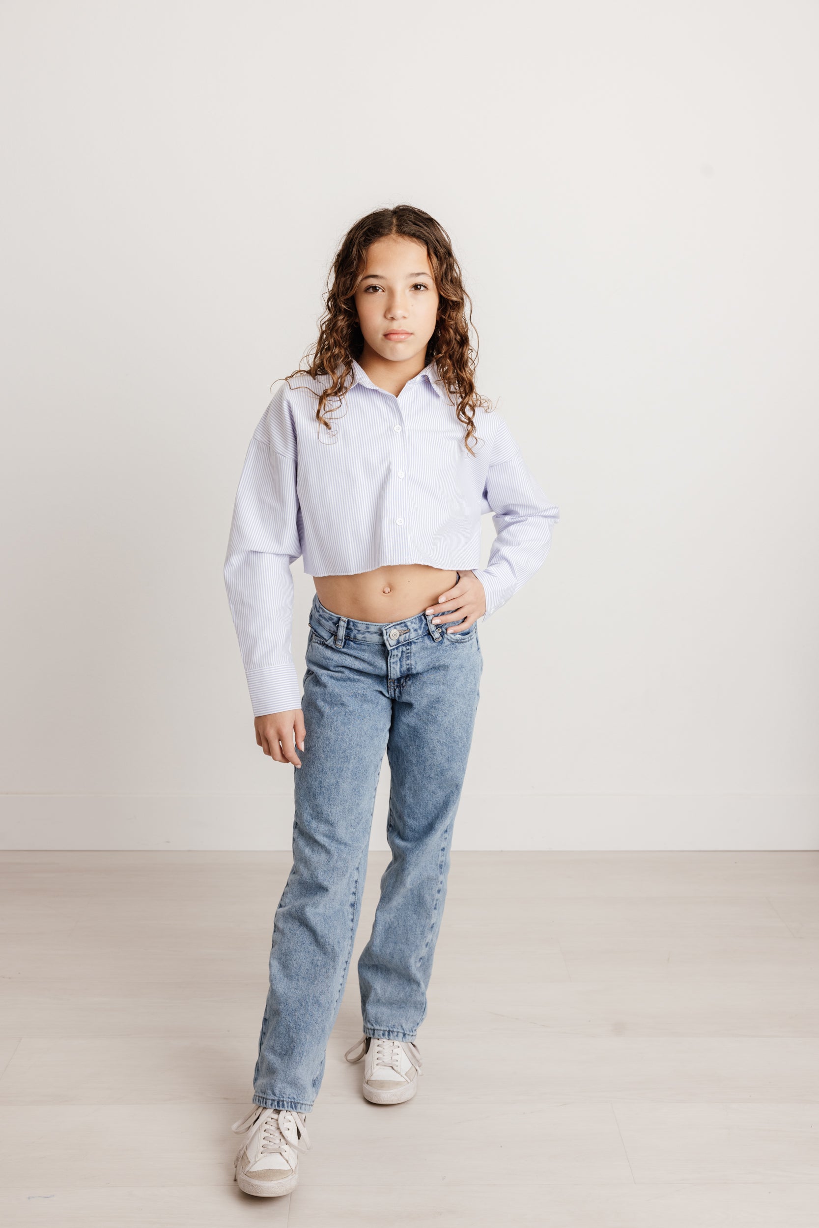 IS | Pinstripe Cropped Button Up