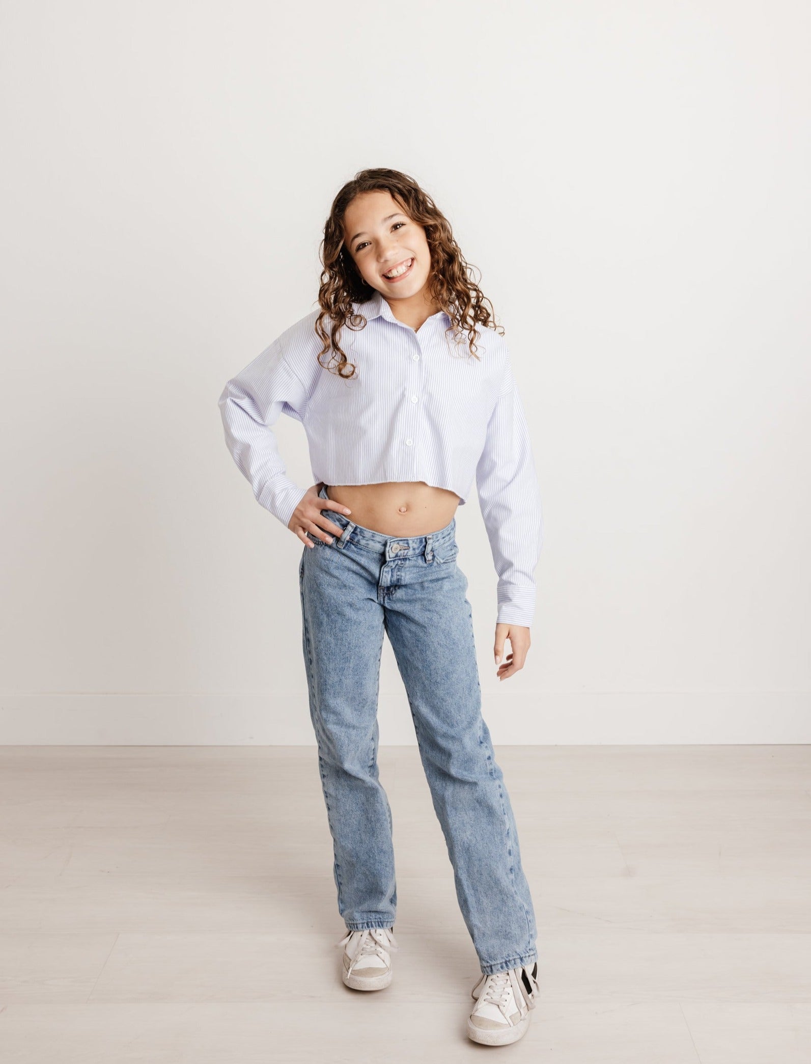 IS | Pinstripe Cropped Button Up