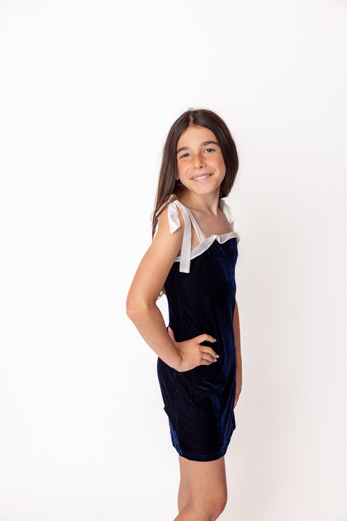 TH | Charli Velour Midnight Blue with White Bows