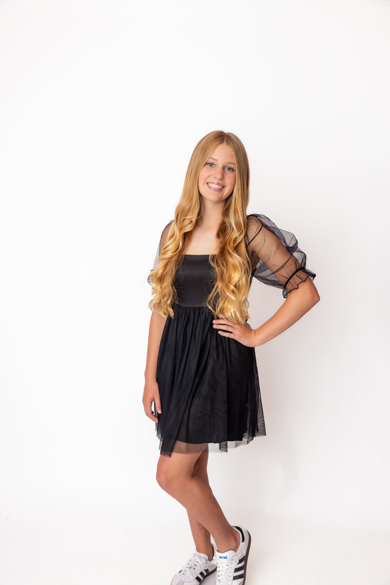 LL | 3/4 Sleeve Tulle Mesh Babydoll Mini Dress