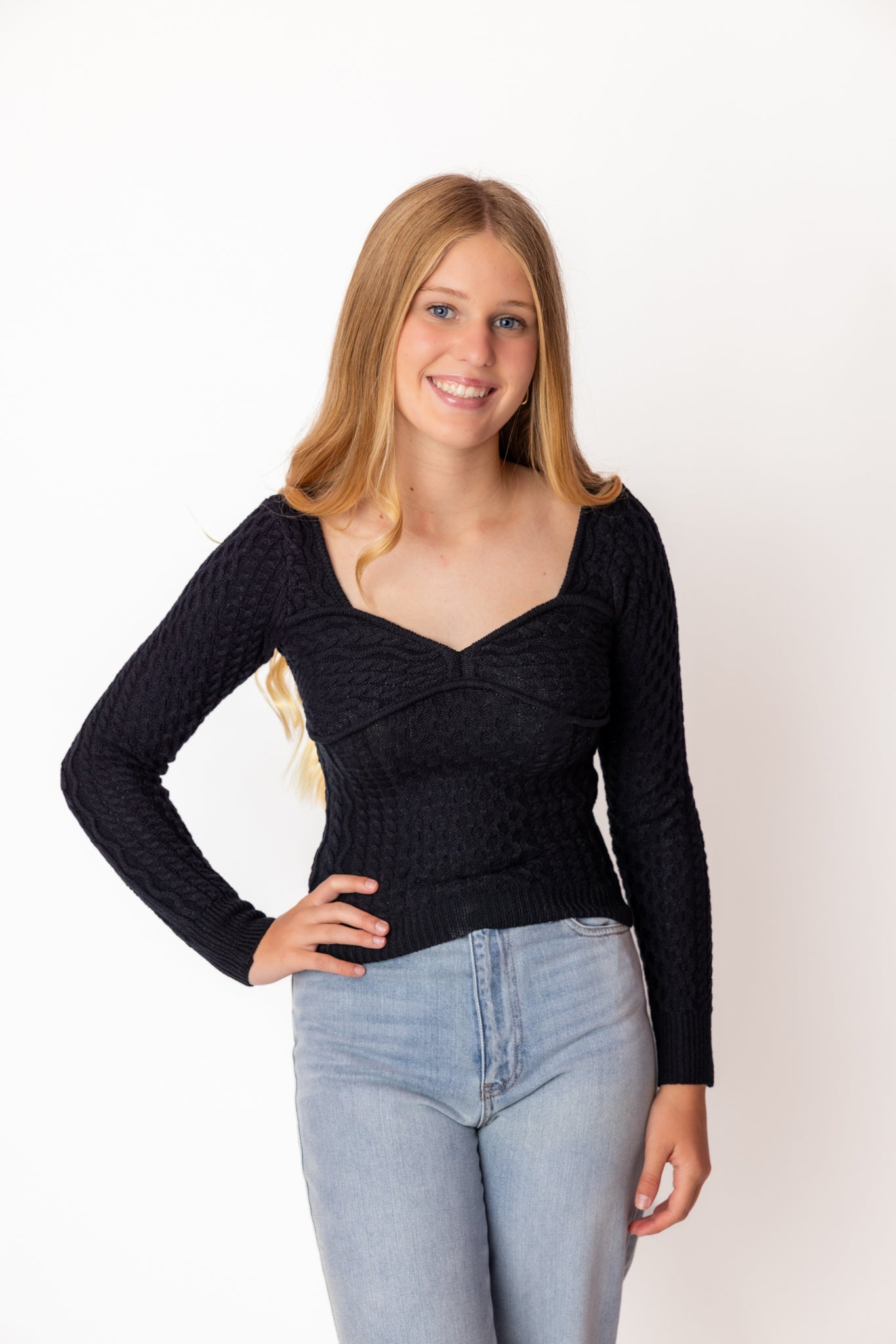 SM | Black Long Sleeve Cable Knit Top