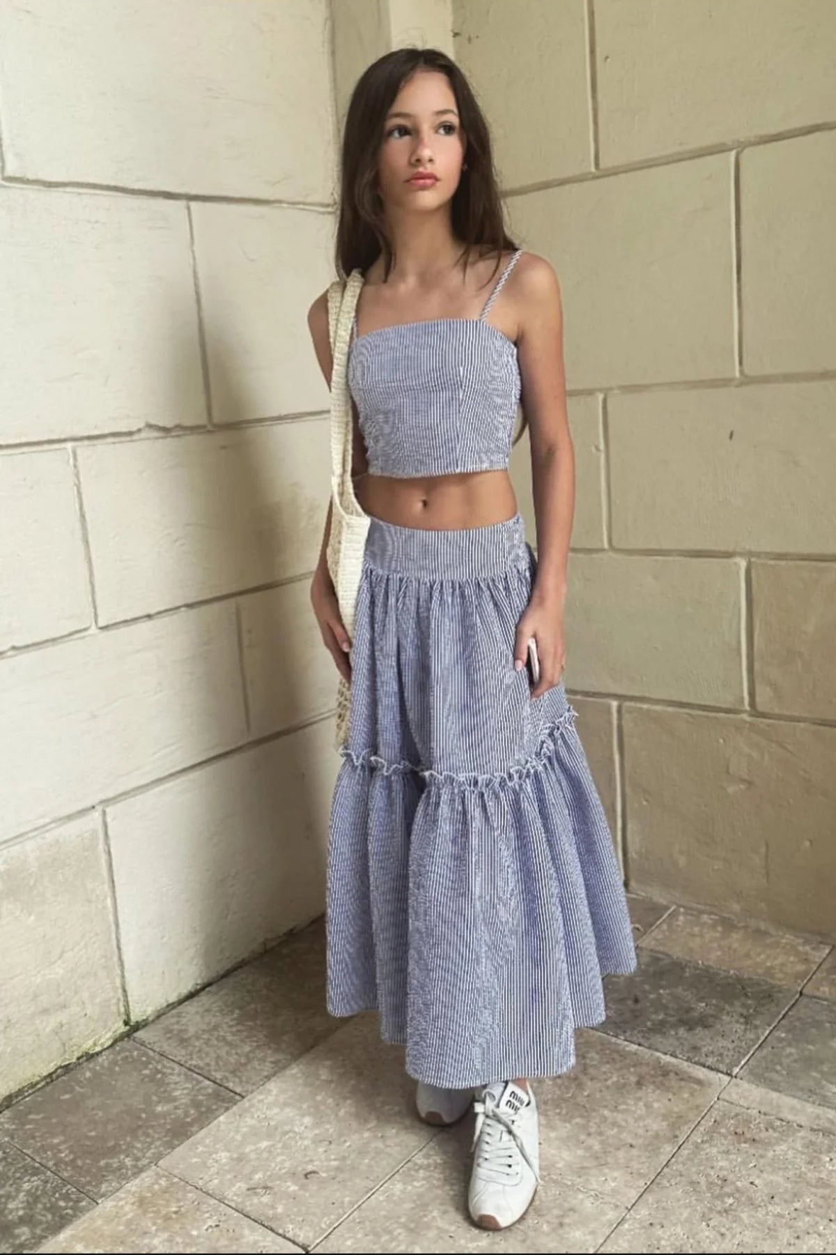 KJ | TEEN | Pian Maxi Skirt Navy Stripe
