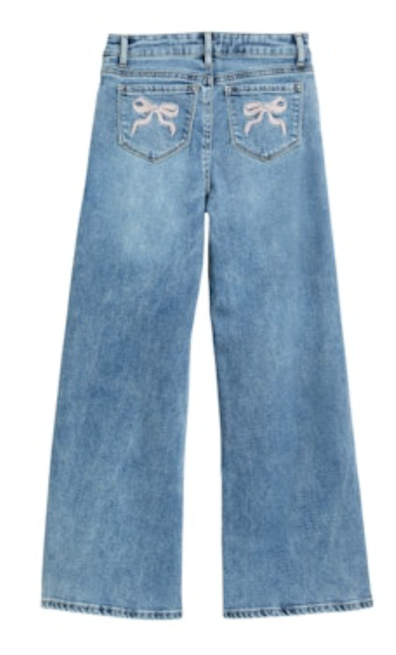 T | BACK POCKET BOW EMBROIDERY WIDE LEG
