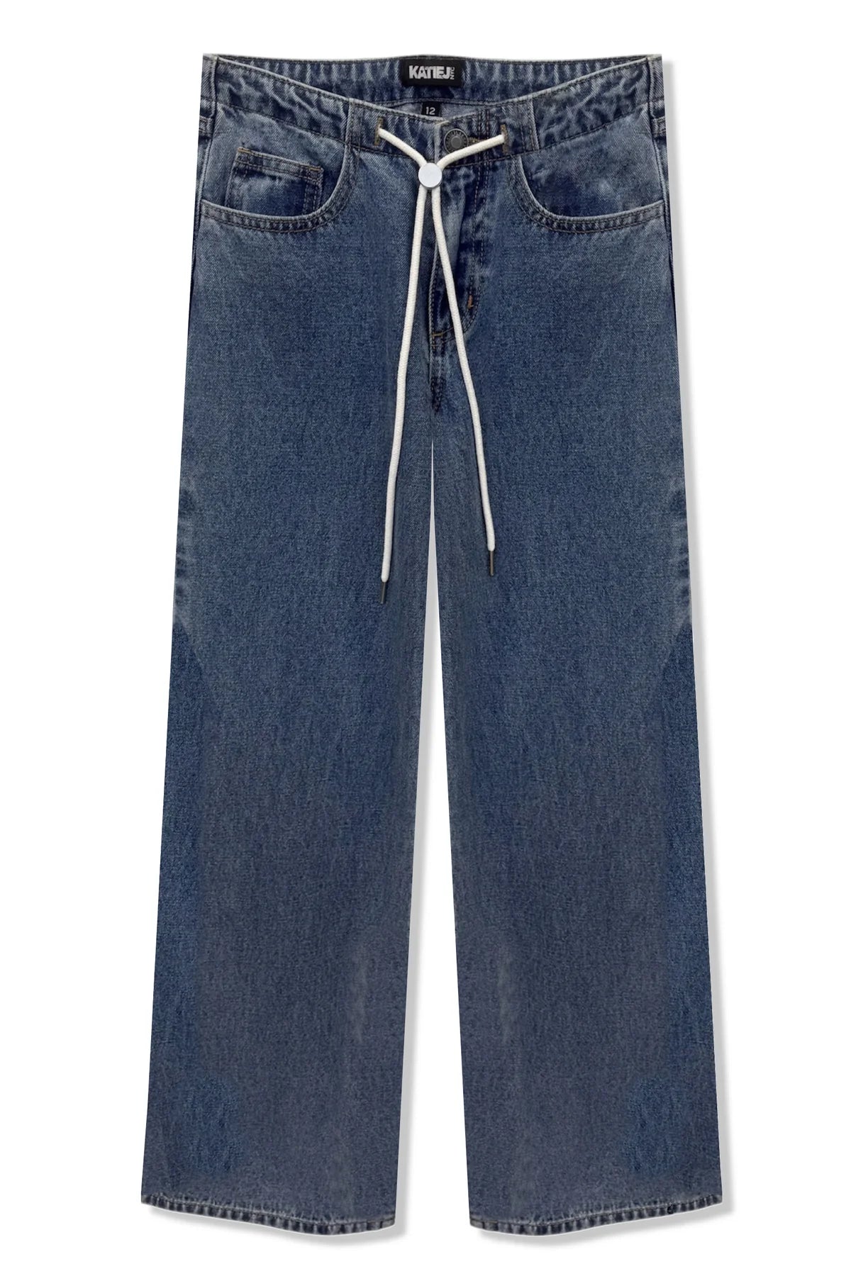 Blue jeans with a white drawstring for tween and teens sourced by Leypop Shop Newport Beach designed by KatieJ NYC