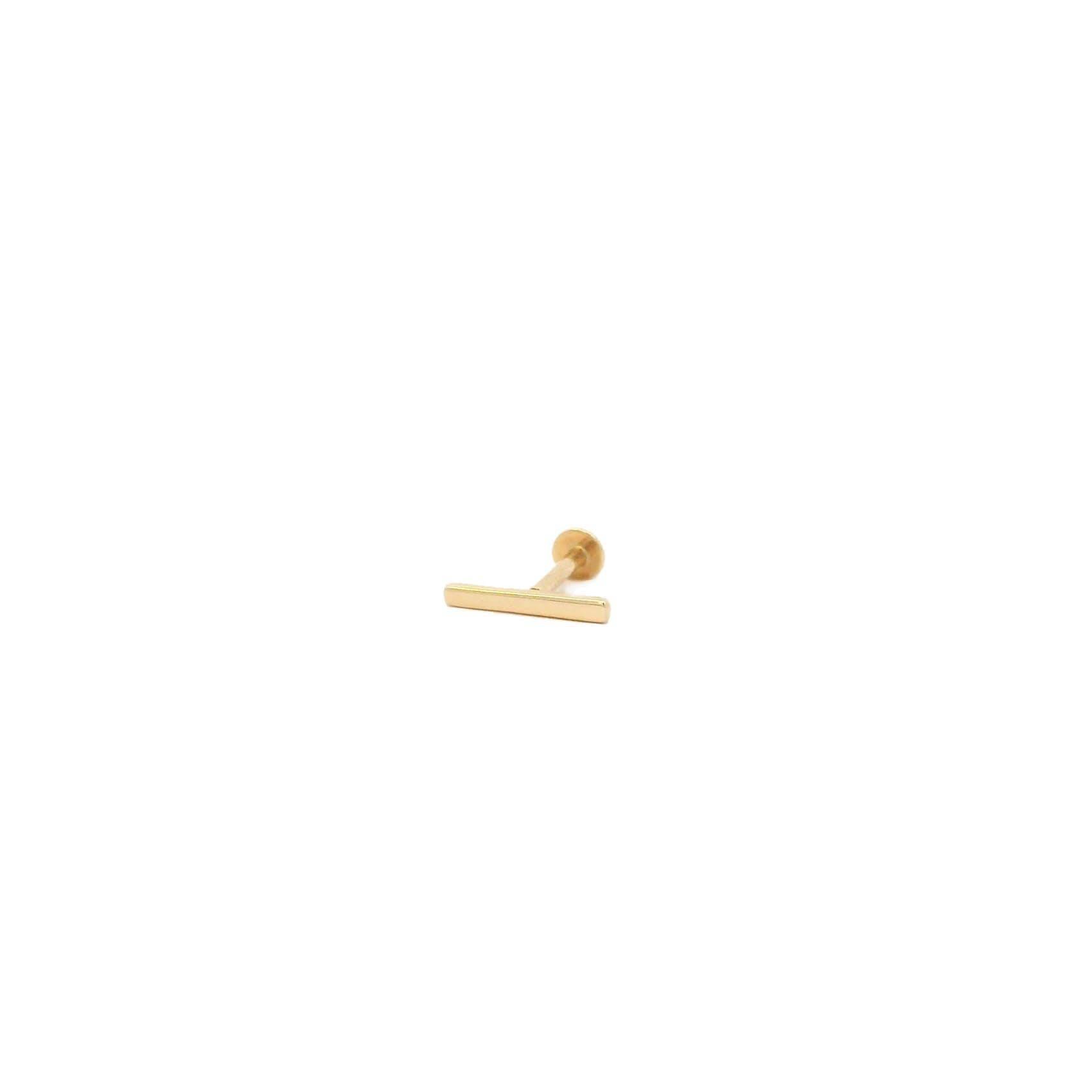 Bar Flat Back Single Stud Earring in 14k Gold  Threadless 6mm Pin 20 Gauge Hypoallergenic Nickel Free Ships from CA