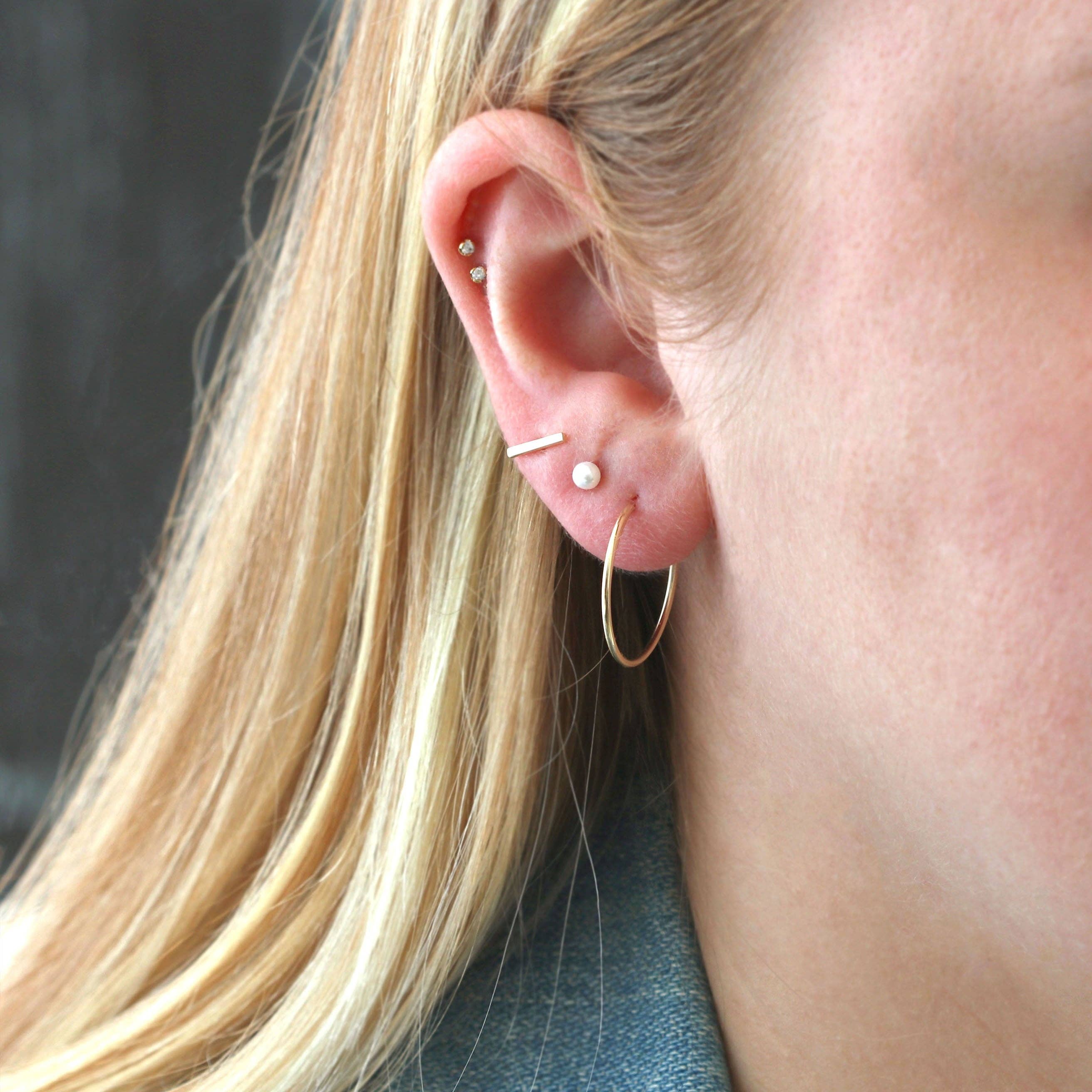 Bar Flat Back Single Stud Earring in 14k Gold  Threadless 6mm Pin 20 Gauge Hypoallergenic Nickel Free Ships from CA