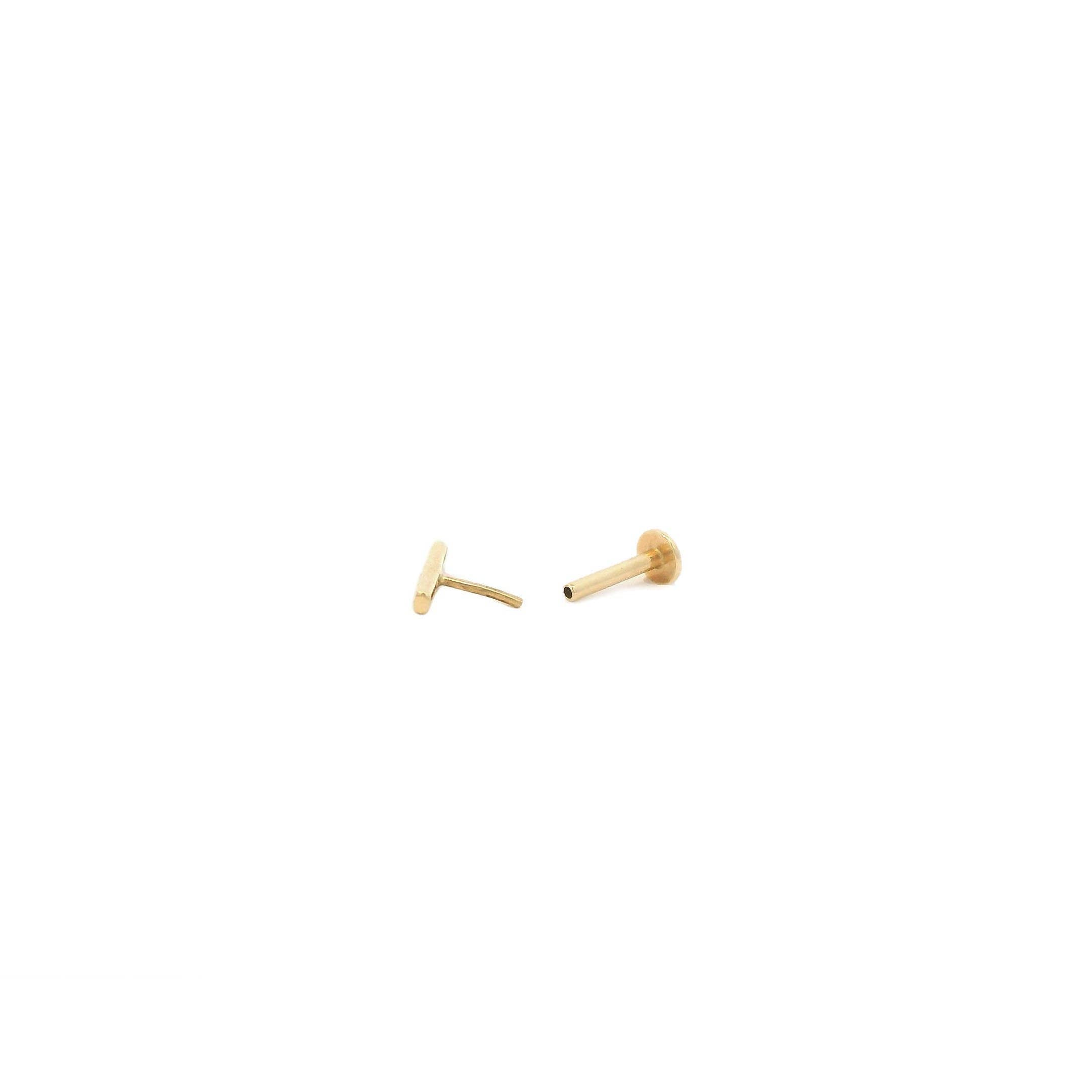 Bar Flat Back Single Stud Earring in 14k Gold  Threadless 6mm Pin 20 Gauge Hypoallergenic Nickel Free Ships from CA